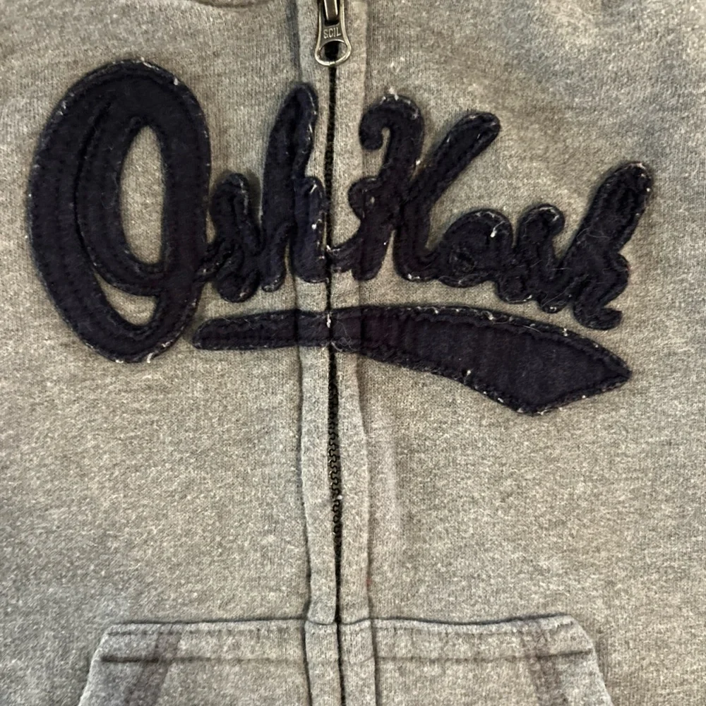 Osh Kosh Full Zip Hoodie Baby Boy 9 month Gray Embroidered Logo SpellOut Pockets